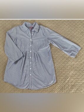 Dolled Up by FANG Women’s XL Blue White Striped Button Shirt Dress 100% Cotton